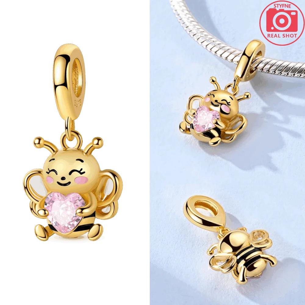 Charms Coppercute Male Bee Pink Heart Beads Fit Charms Plataoriginal Bracelet Beads Women Jewellery Making Diy Gift