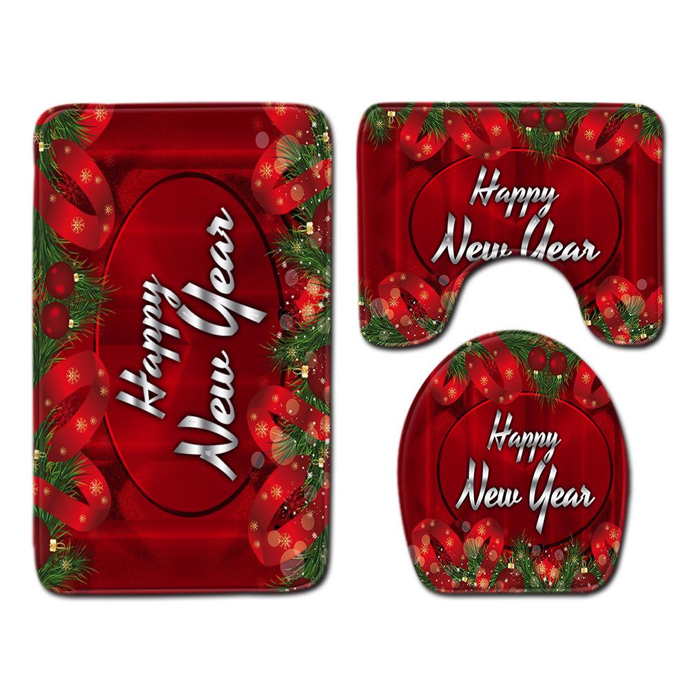 Christmas Waterproof Shower Curtain Four-Piece Floor Mat Combination Bathroom Water-Absorbing Non-Slip Carpet Door Mat Foot Mat