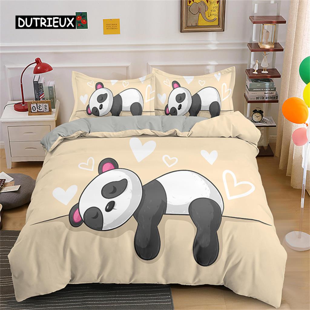Cartoon Panda Bettwäsche Set Niedliches Schwarz Weiß Panda Bettbezug Tiere Thema Bettdecke Set Heim Schlafzimmer Dekoration Für Kinder Kinder