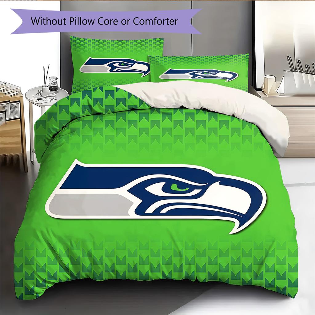 Seattle Seahawks Pattern Bedding Quilt Set Home Decoration Gift (1 * duvet cover + 2 * pillowcase without core).xwn