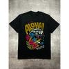 Cotton Men's Black T - Shirt, with "ALOHA!" Graphic of A Skeleton Surfing, In A Hawaiian Style