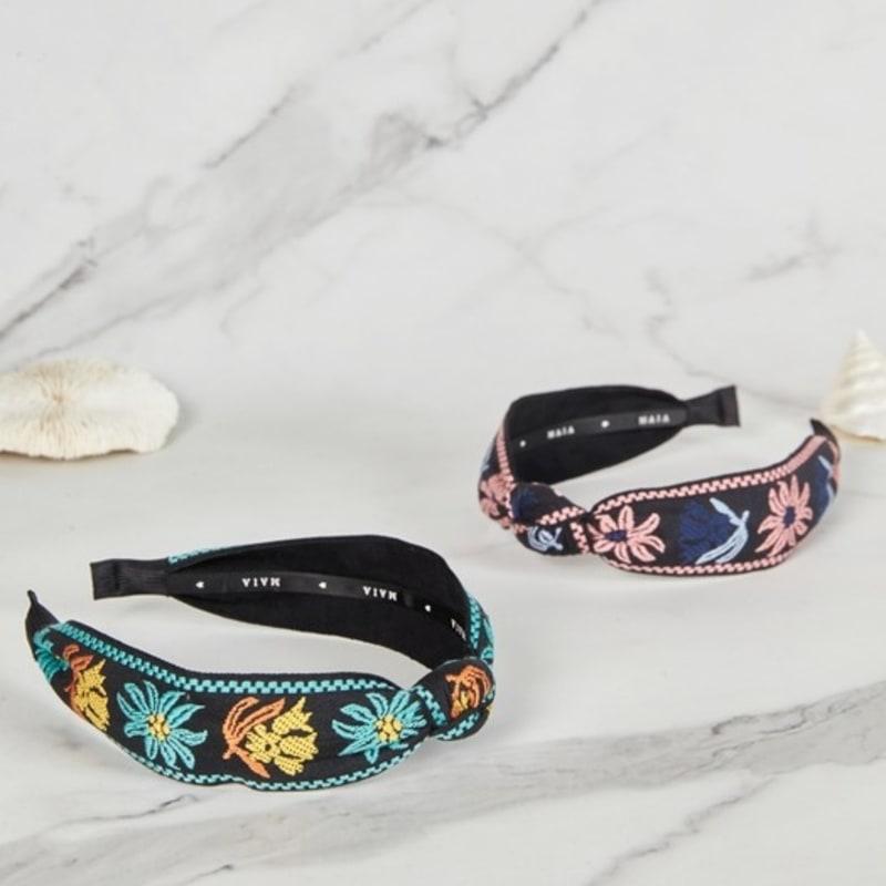 Maia Floral Jacquard Hairband - Knot Blue