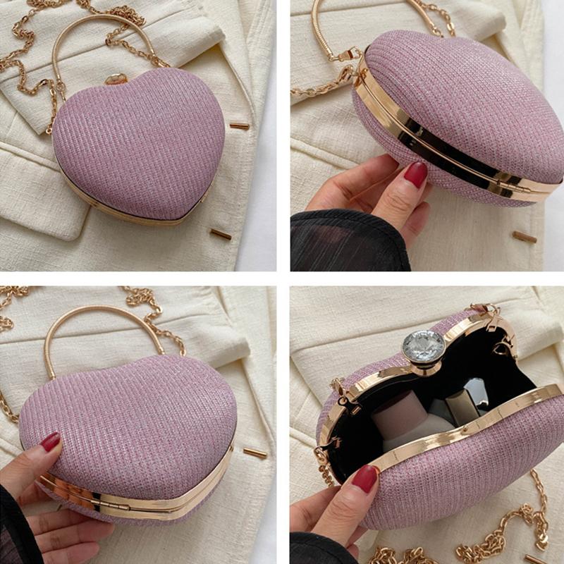 Yogodlns Večerní kabelka Clutch Dámská kabelka Lesklá kabelka Tvar srdce Kabelka Clutches Kabelka Módní Řetízek Taška přes rameno Luxusní dámská kabelka