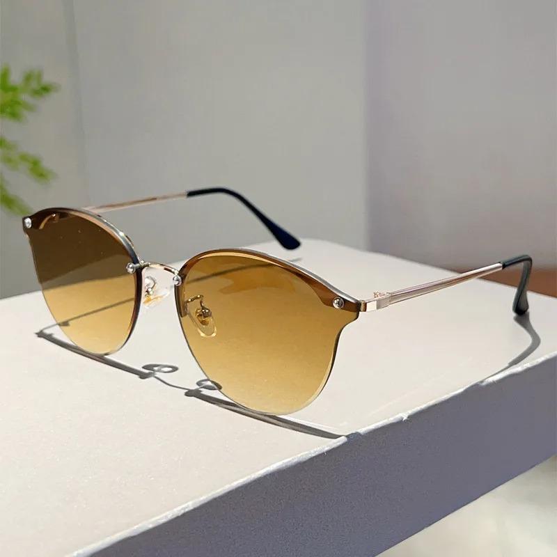 Trendy Metal Oval Sun Glasses Shades for Men And Women Retro Punk Fashion Cat's Eye Sunglasses UV400