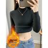 2025 Autumn/Winter Women's Plus Velvet Thick Warm One-Piece Knit Base Layer Sweater with Half-High Collar - Stylish & Slimming