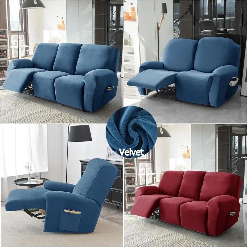 1 2 3 Seater Velvet Recliner Chair Coverastic Split All-Inclusive Sofa Covers For Living Room Lounge Armchair Slipcovers Home