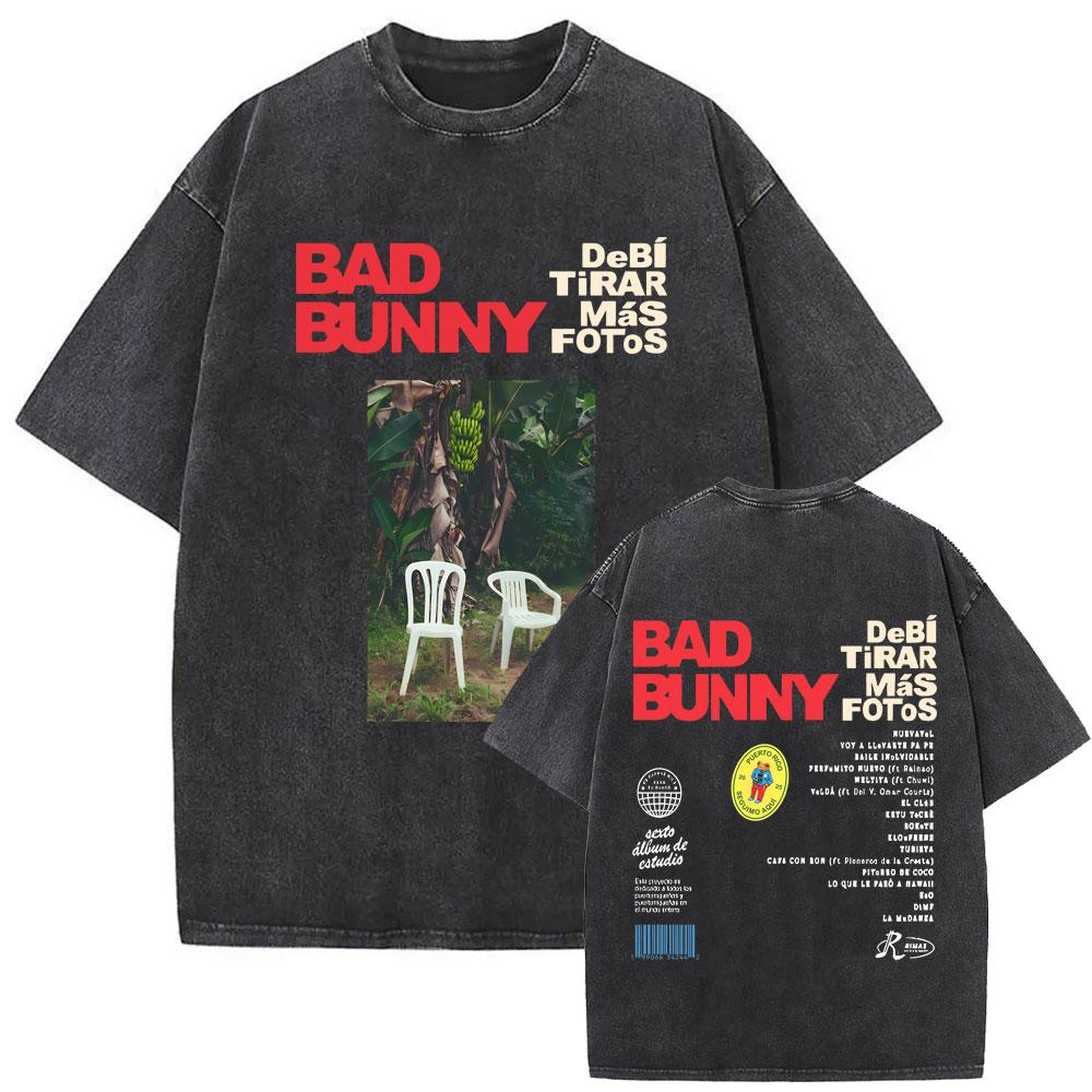 Tvättad Vintage Rapper Bad Bunny Ansikte Grafisk T-shirt DeBi TiRAR MaS FOToS DTMF Tryck T-shirts Herr Hip Hop Retro Överdimensionerad T-shirt