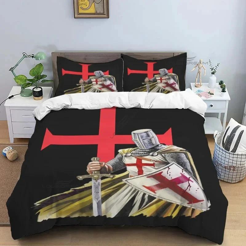 Medieval Knights Templar Patterns Comforter Bedding Set,Duvet Cover Bed Set Quilt Cover Pillowcase,King Bedding Set