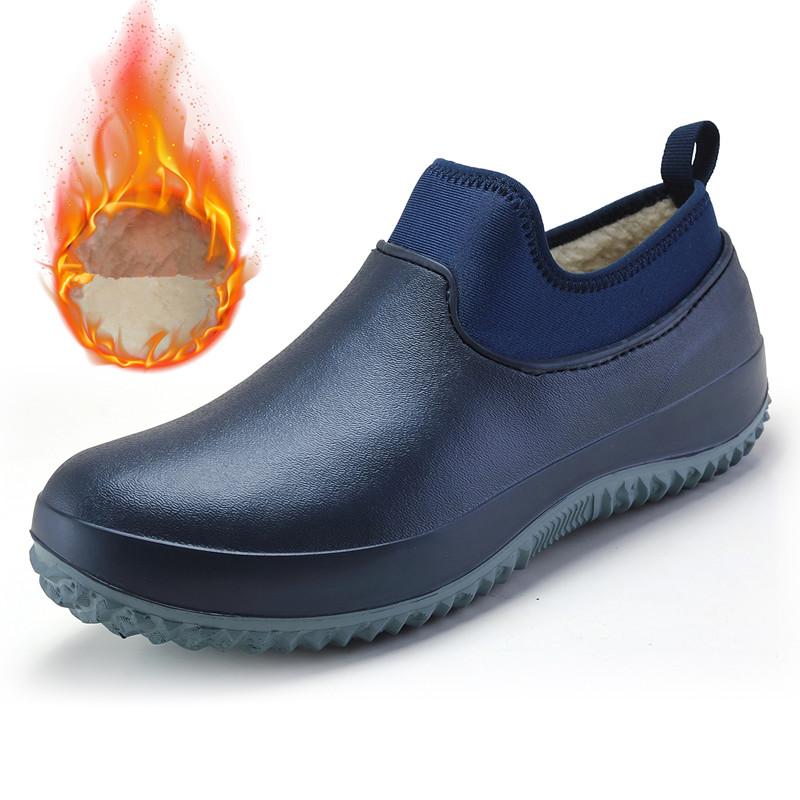 Herren Küchenarbeitsschuhe Rutschfest Wasserdicht Kochschuhe Lässige Unisex Arbeitsschuhe Wasserschuhe Regen Baumwollstiefel Übergröße 35-47