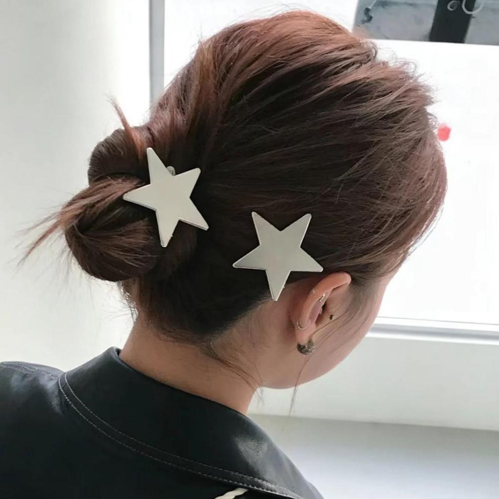 4pcs Korean Ins High-end Metal Silver Pentagram Duckbill Clip Millennium Women's Daily Wears Head Side Bangs Clip Decoration