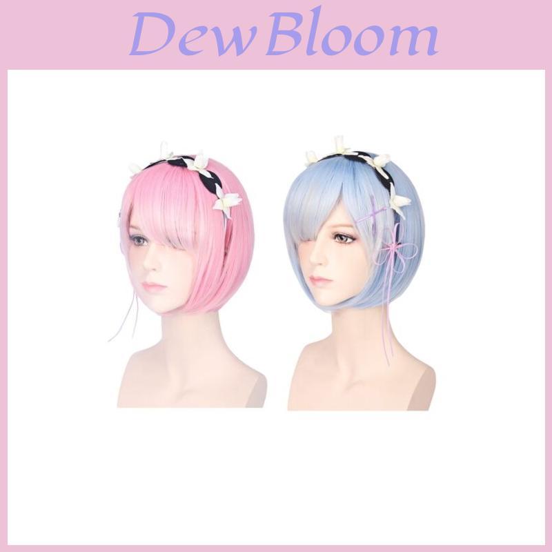 Premium Women Short Ram Rem Cosplay Wig With Stylish Adornment And Heat Resistant Synthetic Bob Hair