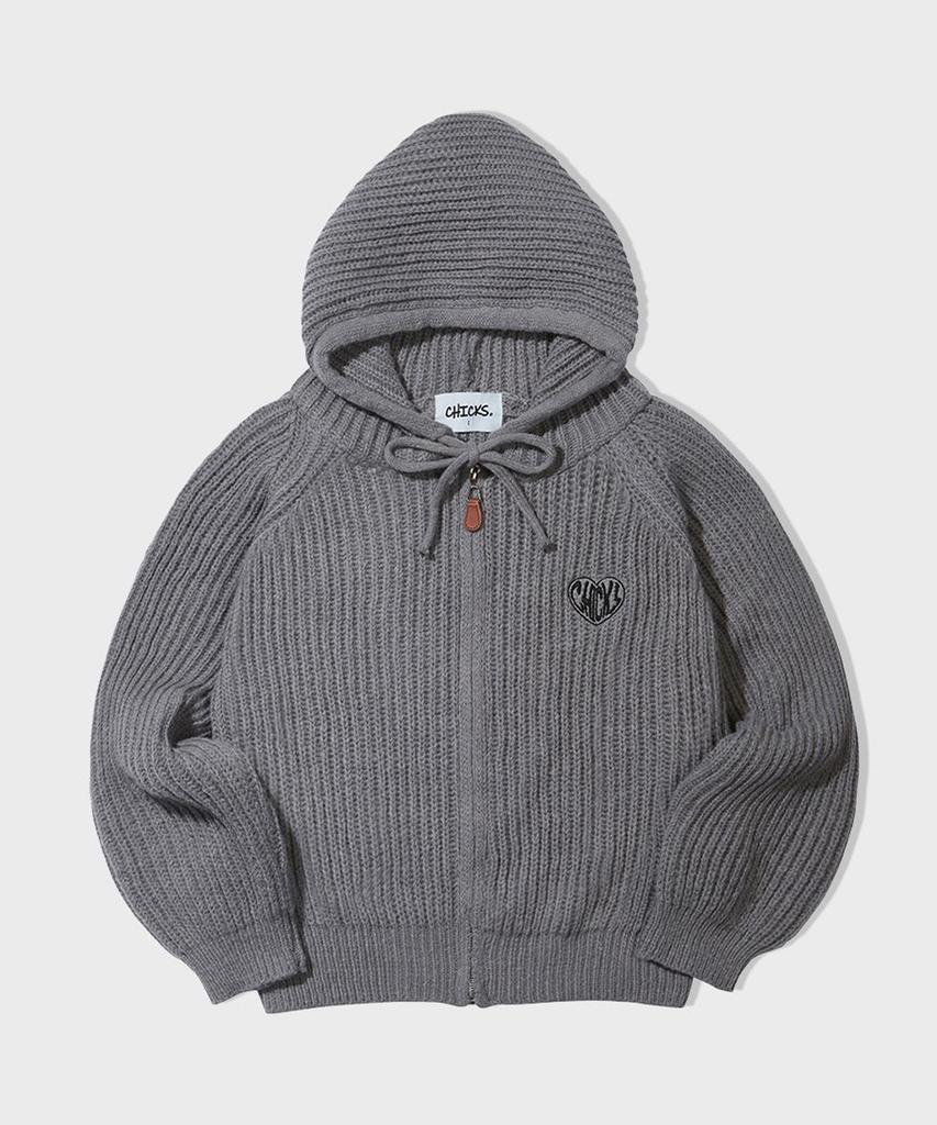 CHICKS Hofe Knit Hoodie Zip-Up Tee Dark Beige