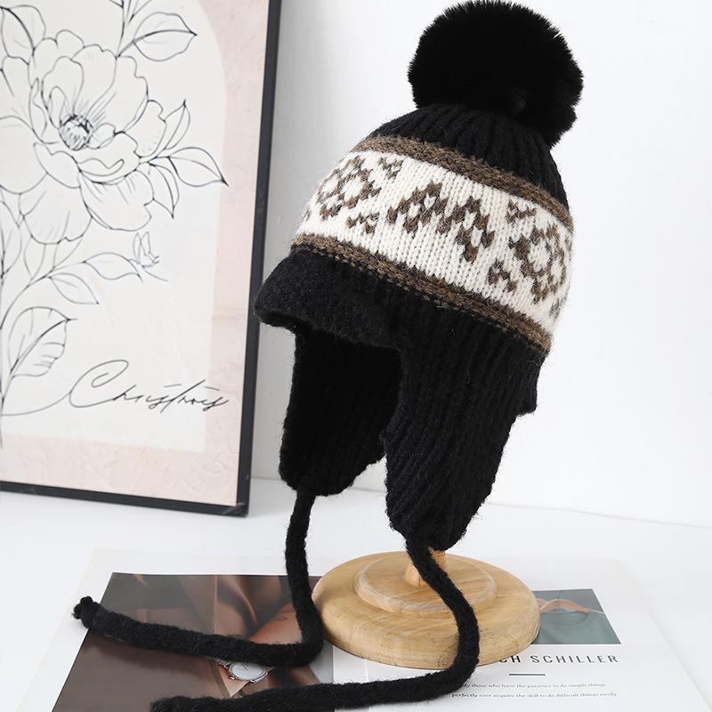 Retro gestrickte Herbst- und Winter-Ohrschützer Lei Feng Mütze lässt ein kleines Gesicht sehen, neue Wolle gestrickter Pullover Kälteschutzmütze