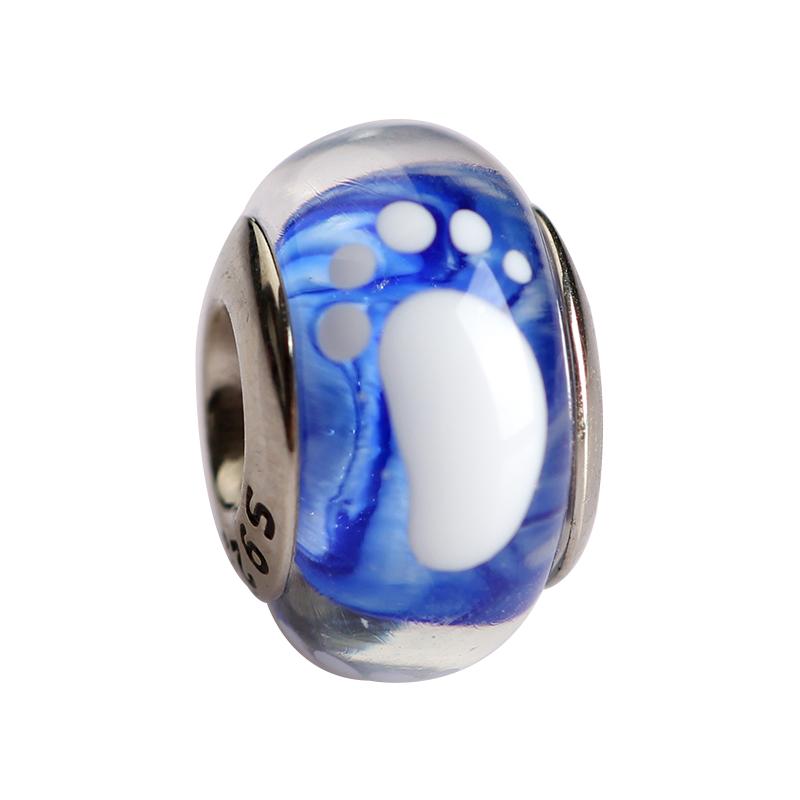 Trendiger Kupferfarbener Bunter Mattierter Murano-Anhänger Kompatibel Mit Authentischen Armbändern Niedliche Fußabdruck Glasperlen-Anhänger Damen Halsketten Schmuck
