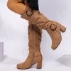 Herbst- und Winter-Neuheit lange Stiefel für Damen, aber mittelhohe Stiefel, Wildleder-High-Heel mit Gürtelschnalle für Damenstiefel