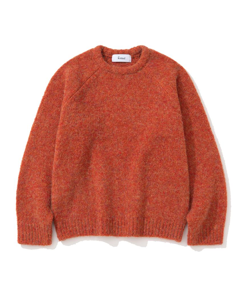 KNITTED (Unisex) Boucle Raglan Crop Round Knit Orange
