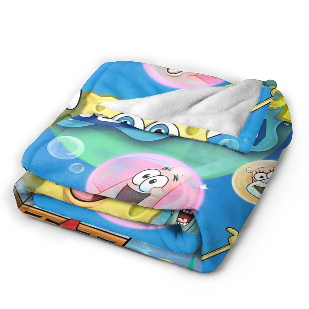 Cartoon SpongeBob SquarePants Movie Poster Blankets Flannel Funny Breathable Throw Blankets for Home Restaurant Spring/Autumn