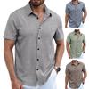 Men Summer Button-up Shirt Short Sleeve Turndown Collar Shirt Casual Loose Fit Holiday Shirt for Beach Vacation Street