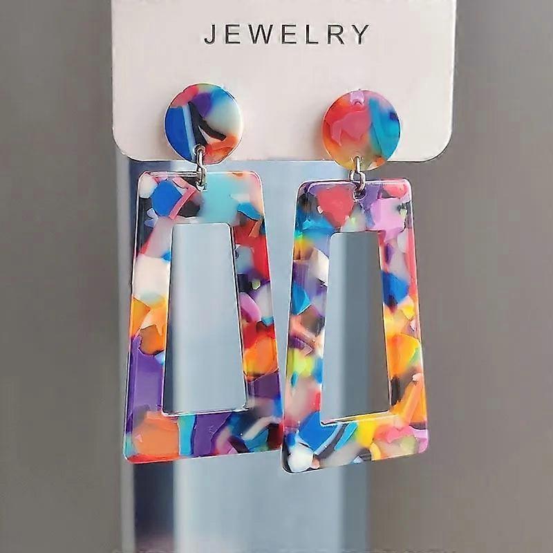 Colorful Trapezoid Acrylic Earrings - Trendy Women's Fashion Accessories