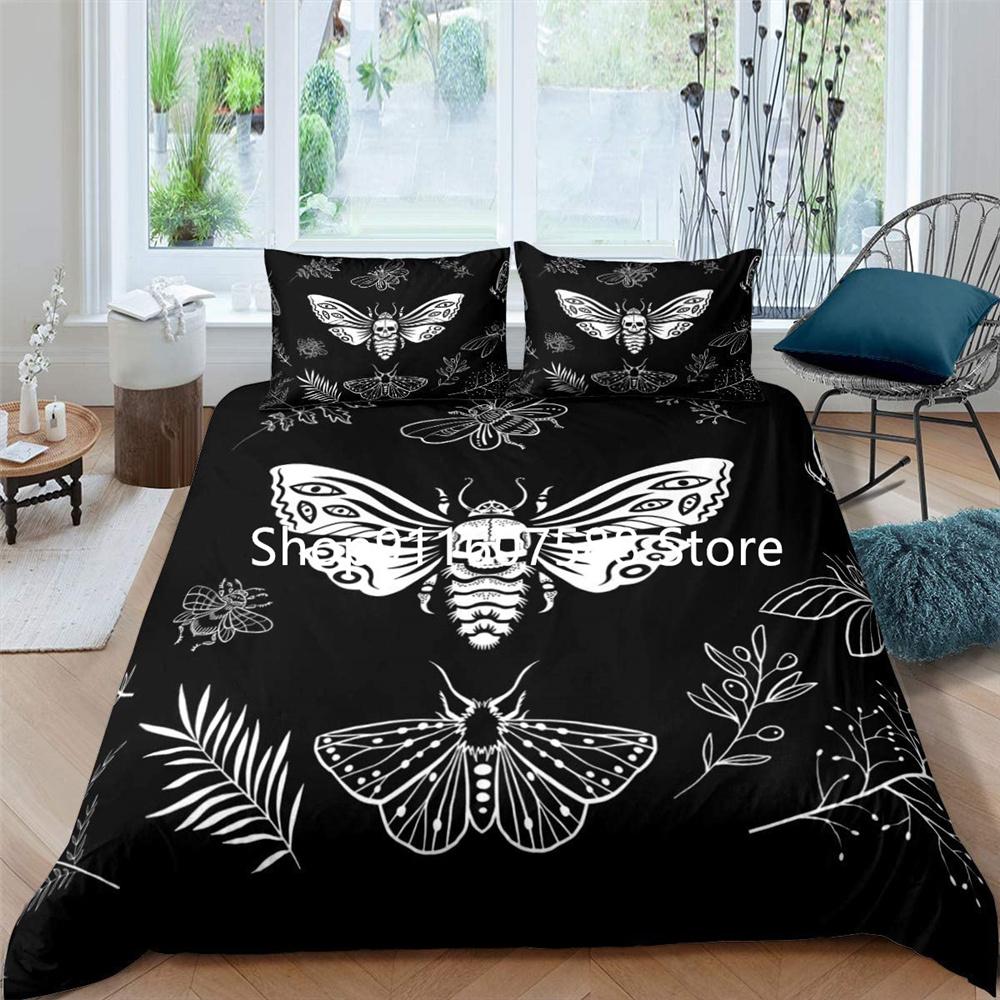 Black Death Moth Bedding Set Gothic Skull Duvet Cover Set Butterfly Bedclothes 2/3pcs Moon Stars Luxury Home Textiles