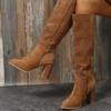 Fashion Women Retro High Heels Boots Western Cowboy Chunky Shoes Winter New Warm Plush Leather Knee High Long Suede Boots 2025
