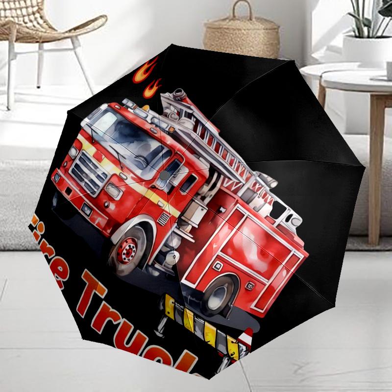 Fire Truck Theme Automatic Umbrella, Lightweight & Portable, 8 Rib, Perfect for Outdoor Travel, Birthdays, Christmas, Gifts.