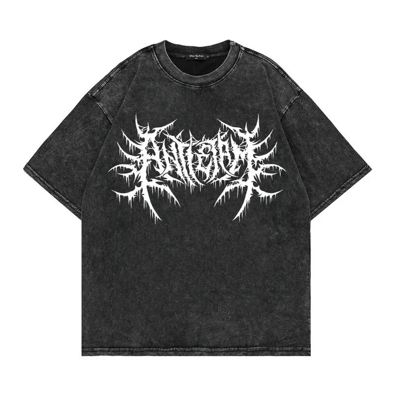 Loose Wash Vintage Punk T-shirt Gothic Graphics Neutral Street Street Old-fashioned Men's and Women's Casual T-shirt