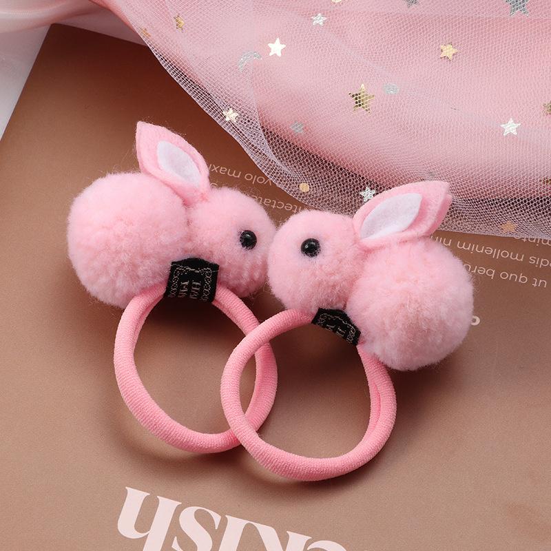 2PCS New Sweet Hair Ball Rabbit Girls Kids Elastic Hair Bands Cute Princess Hair Accessories Children Hair Ties Baby Headwear