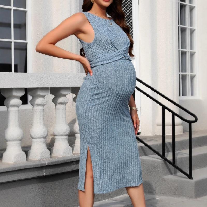 Women's Spring Round Neck Vest Front Knot Lace Temperament Tight Wrap Buttock Dress