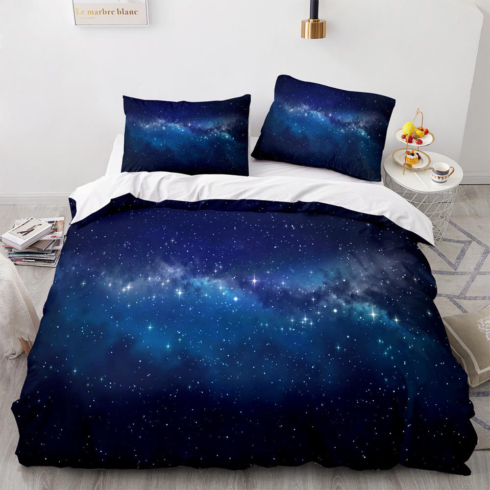 Starry Sky Duvet Cover Set King/Queen Size Night Sky Galaxy Blue Purple Soft Bedding Set Romantic Star Polyester Quilt Cover