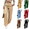 Women’s Fashion Casual Loose Fit Double Breasted Straight Wide Leg Long Pants Trousers for Everyday Office Wear