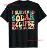 Funny Eclipse Saying I Survived Solar March 29 2025 T Shirt Vintage Washed Fashion Top For Everyday Wear Streetwear Soft