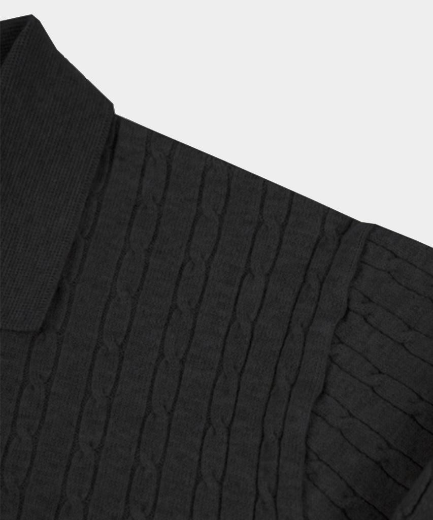 BIRBANTE Soft Washable Cable Collar Knit - Black