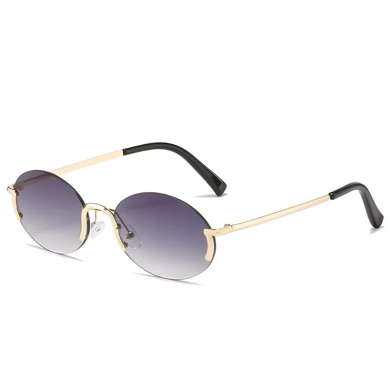 Sunglasses for Women Summer Rimless Vintage Glasses Golden Frame Oval Fashion Shades Pink Women Eyewear UV400 Oculos