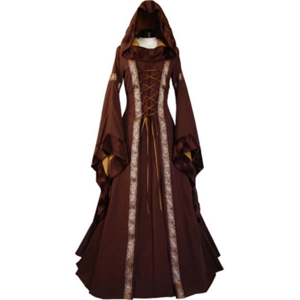 Women's Vintage Gothic Medieval Dress Costume Retro Hooded Victorian Renaissance Dress