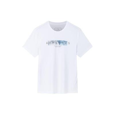 Serie de Entrenamiento Estampado de Letras Cuello Redondo Absorción de Humedad Camiseta de Manga Corta Hombre Tops Blanco Puro 152427102-1