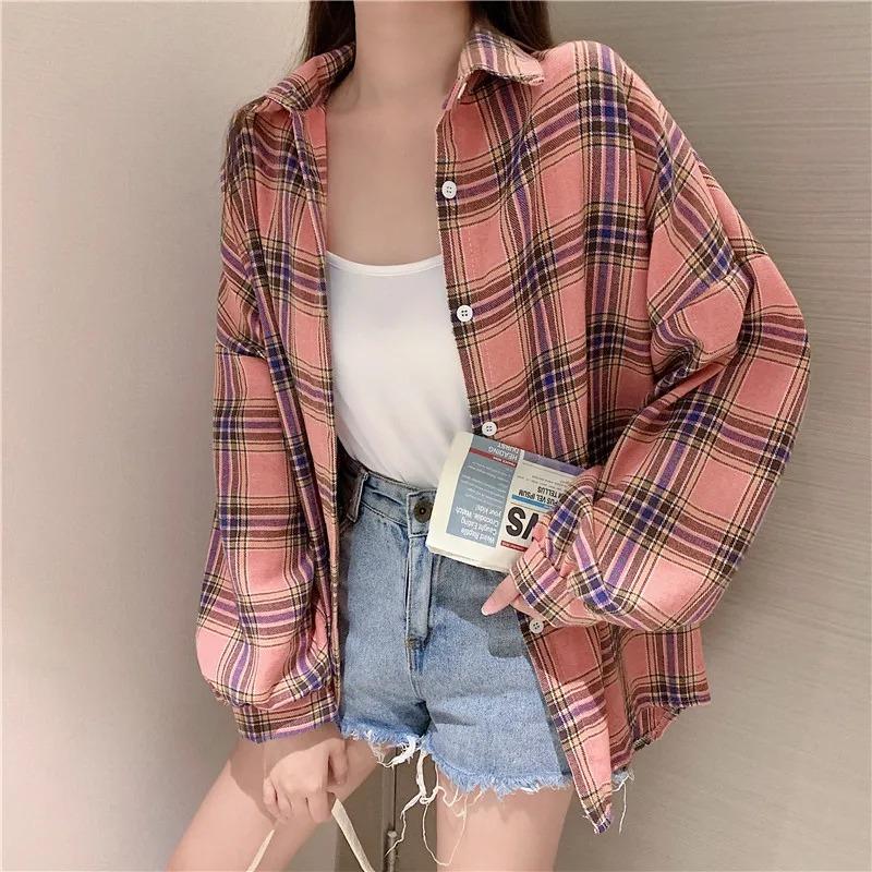 Ruuduline Särk Naistele Sügis Pikk Varrukas Top Naiselik Vintage Mood Ühe Nööbiga Bluus Daamide Preppy Stiil Lõtv Ruudulised Särgid