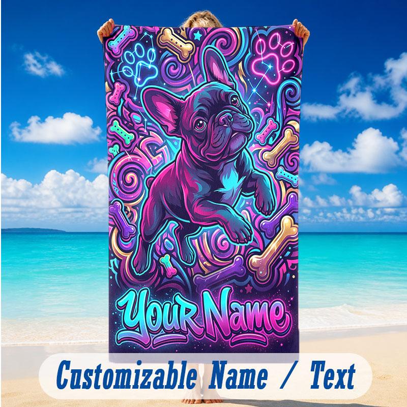 Hunde-Thema Strandtuch Personalisiert mit individuellem Namen & Text Weich Schnelltrocknend Strandtuch für Schwimmen Reisen