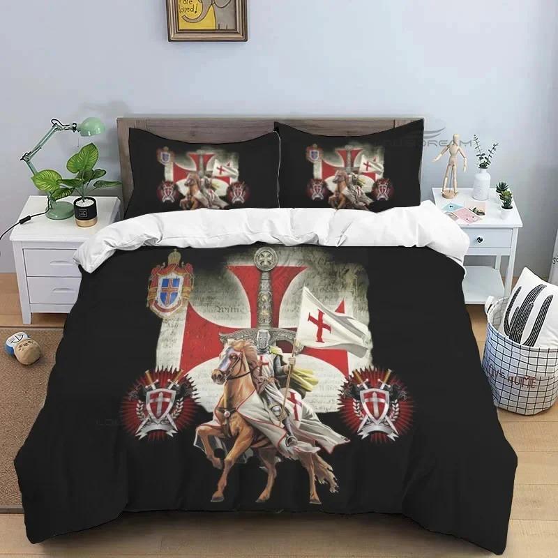 Medieval Knights Templar Patterns Comforter Bedding Set,Duvet Cover Bed Set Quilt Cover Pillowcase,King Bedding Set