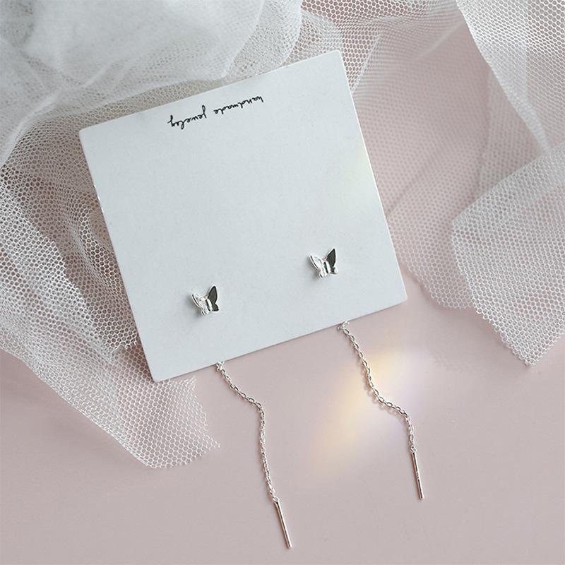 Long Tassel Butterfly Drop Earrings Silver Color Fashion Hanging Women Earrings Summer Jewelry Girls Gifts AVE