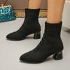 Fashion Women 2025 New Fashion Elegant Knitted Stretch Fabric Ankle Boots Spring Autumn Pointed Square Heels Sewing Chelsea Boots Women