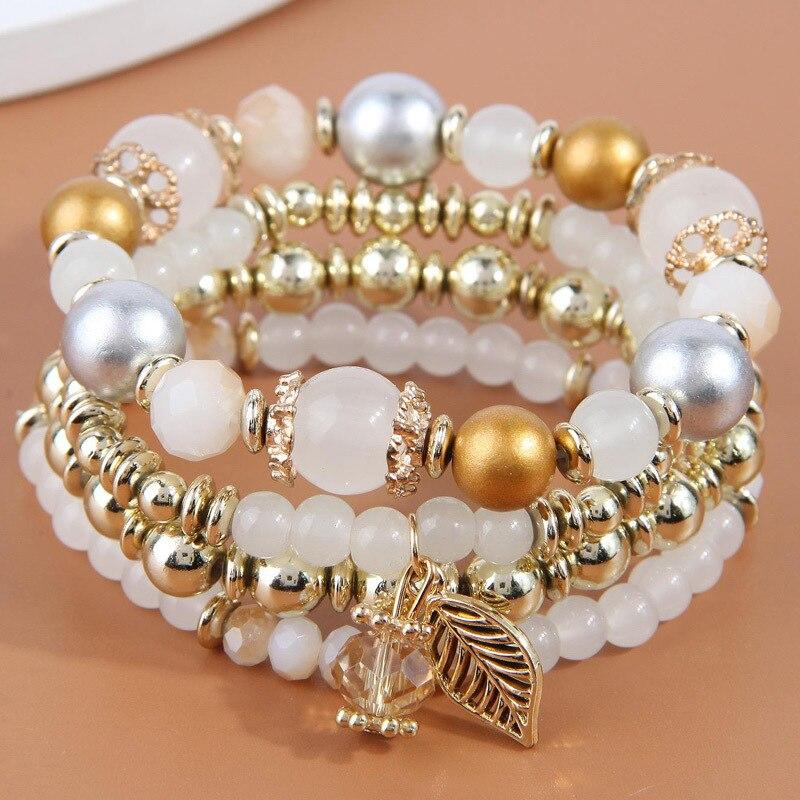 4 stks/set Boho Elastisch Touw Kwastje Armbanden Verklaring Hars Kristal Steen Handgemaakte Kralen Armbanden Armbanden Fashion Party Sieraden