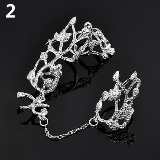 Fashion Women Flower Rose Chain Link Finger Slave Ring Bride Wedding Jewelry ADM