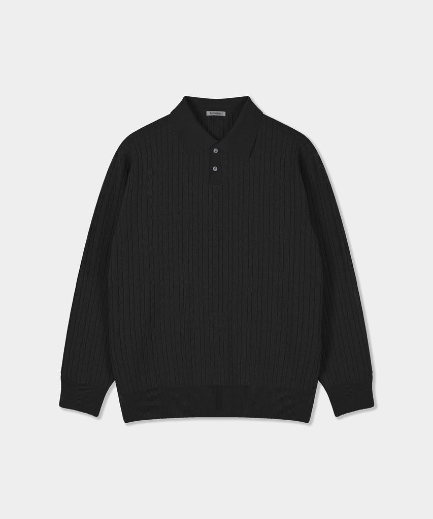 BIRBANTE Soft Washable Cable Collar Knit - Black