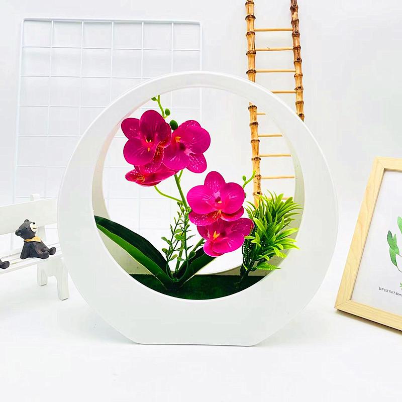 Simulated Flower Phalaenopsis Potted Moon Shaped Decorative Wall Pendant For Wedding And Garden Decoration