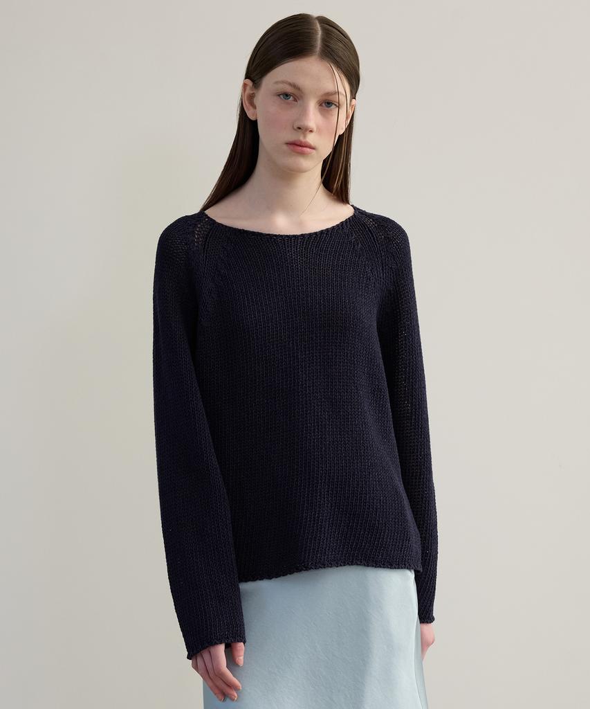 TTUDEMENT Boat Neck Long Sleeve Knit (Navy)