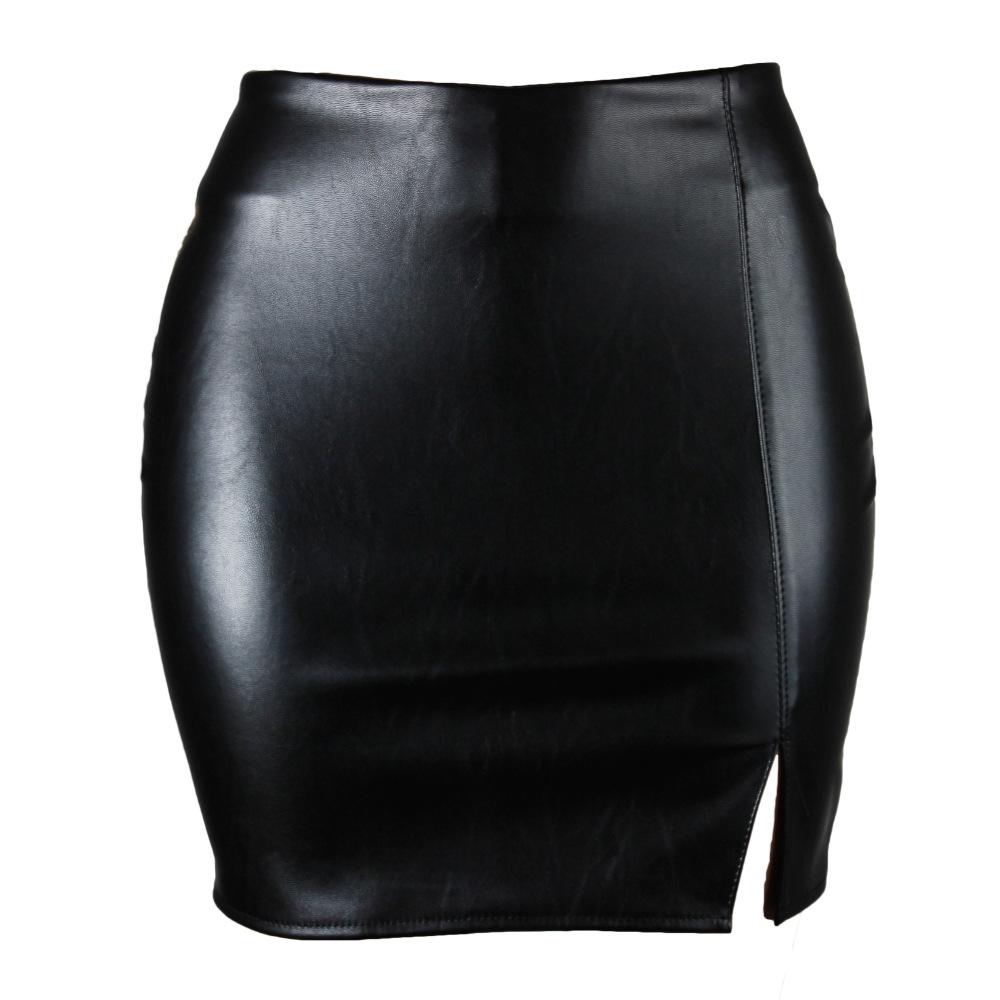 Sexy Women' Stretch Short Skirt Nightclub Bag Hip PU Short Skirt Leather Skirt Mini Dress