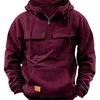 Yousheng Spring Autumn Men Hoodie Cargo Style Drawstring Big Patch Pocket Half Zipper Long Sleeves Solid Color Casual Daily Wear Sport Top