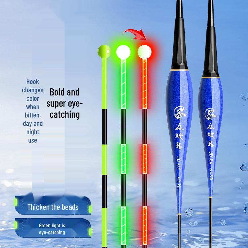 Highlight Night Glow Color-Changing Fishing Float, High Sensitivity for Day/Night Use, Dual Function with Short Tail Design.