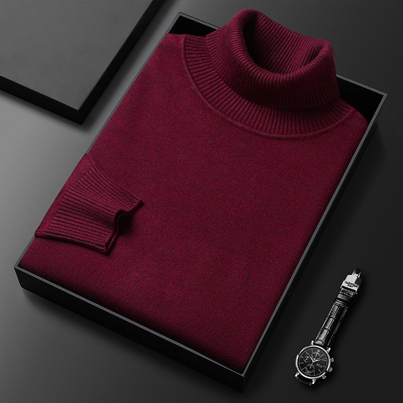 Turtleneck Sweater Men's Knitted Bottoming Shirt Young and Middle-aged Men's Slim Solid Color Pullover Stretch Sweater Shirt Men